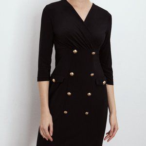 Joseph Ribkoff Black 3/4 sleeve dress gold buttons Like New Size 12